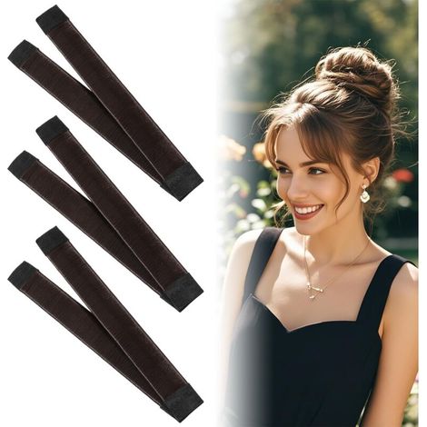 Lot de 3 accessoires pour chignon pour cheveux de femme, ballet, accessoires pour chignon, outil de tresse française, bigoudi, bandeau pour femmes et enfants, cheveux longs et courts (marron) (1/5)