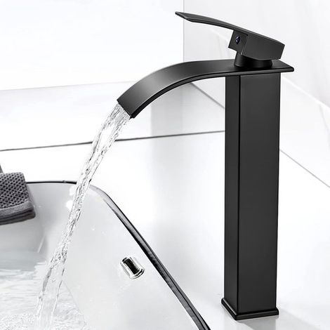 Miscelatore per lavabo, nero, rame massiccio, rubinetto per bagno, rubinetto per cucina, a risparmio idrico, altezza 286 mm (1/5)