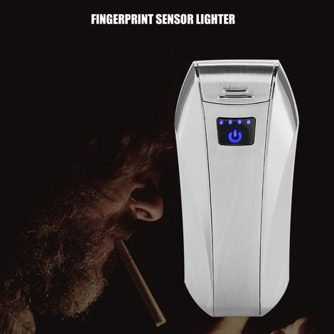 Briquet rechargeable USB coupe-vent avec capteur d'empreintes digitales et indicateur de batterie argenté (1/5)
