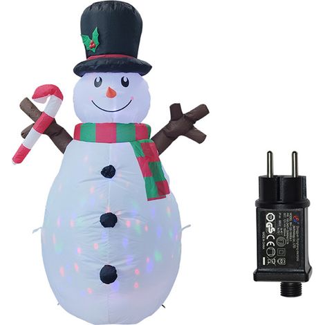 Décoration gonflable de Noël pour l'extérieur : bonhomme de neige en branches de sapin, 1,6 m, avec lumières LED multicolores rotatives intégrées et souffleur d'air. Décoration idéale pour le jardin,  (1/5)