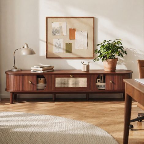 Mobile TV con ante e cassetti in rattan 170 x 39,5 x 38 cm naturale DESVIAE (1/5)