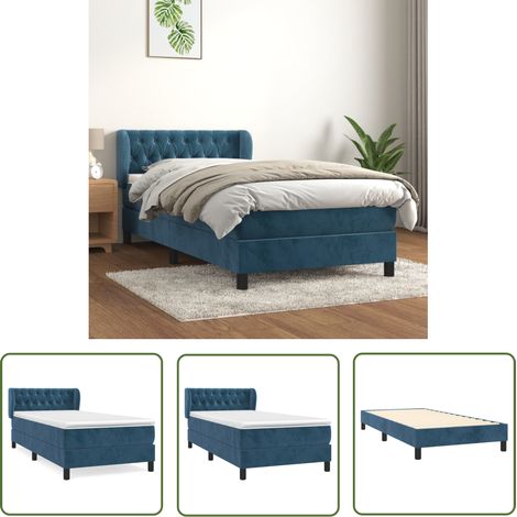The Living Store Sommier à lattes de lit avec matelas Bleu foncé 90x200 cm - Lit Plateforme - Lit Double - Lit Design - Literie - Chambre À Coucher (1/5)