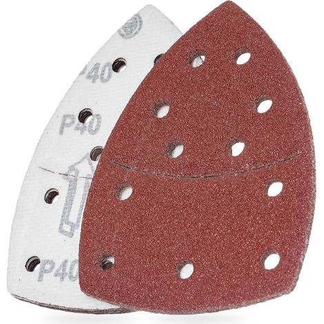 Papel de verre grano 150, tampón de papel de verre triangular, fermeture auto-agrippante, 11 trous, rouge, paquete de 100 (1/5)