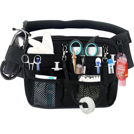 Cinturón de enfermera con práctica correa multicompartimento para herramientas, que incluye un bolsillo para instrumental médico y un soporte para cinta adhesiva para estetoscopio, vendas, tijeras u o