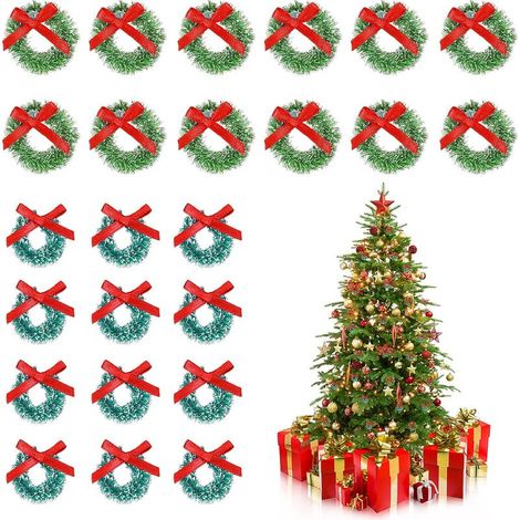Set mit 24 Mini-Weihnachtskränzen – Ø 2,5 cm, zum Aufhängen, grasgrün/blaugrün (1/4)