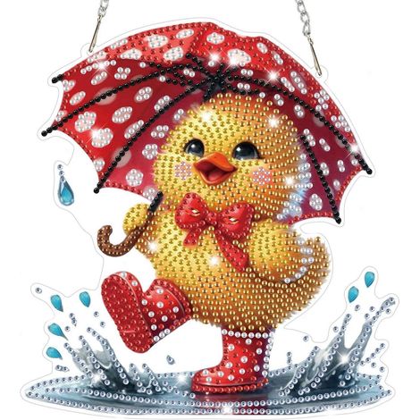 5D Diamond Painting Anhänger Ente mit Regenschirm, Fensterbild Bastelset (1/4)