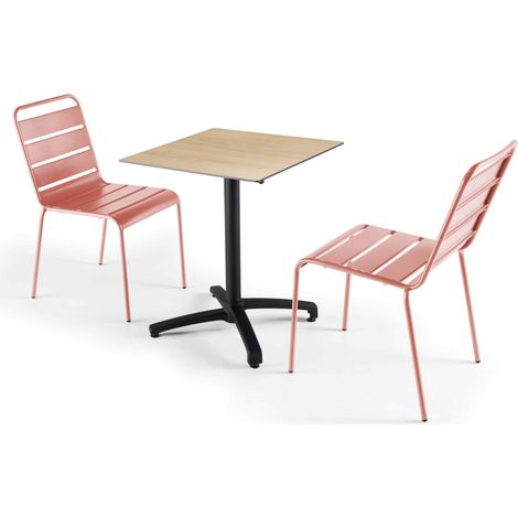 Ensemble table de jardin stratifié chene naturel et 2 chaises argile (1/5)