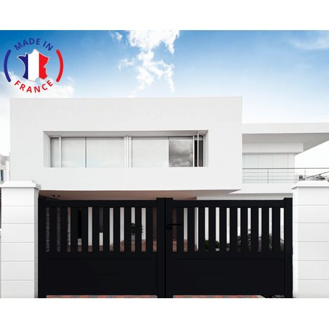 Portail aluminium battant semi-ajouré en kit dimensions L.4000 (entre piliers) X H.1300 mm Couleurs Noir (RAL 9005)