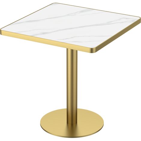 Table à manger ronde tulipe 70 cm, plateau pierre sinterée aspect marbre, pieds inox doré, antirayures, étanche (1/5)