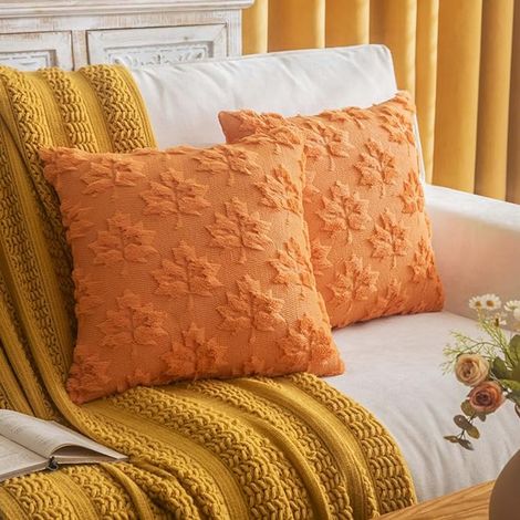 2 taies d'oreiller à motif feuille d'érable style automne - 45×45cm - Garniture non incluse - Taies d'oreiller décoratives style ferme - Décoration automnale parfaite pour canapés, lits, chambres et s (1/4)