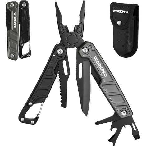 Workpro – Pince multifonction 11 en 1 en acier inoxydable – Antidérapante et résistante à la corrosion – Outils pour camping, randonnée, survie – Compacte 220g