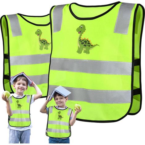 Lot de 2 gilets de sécurité enfant haute visibilité, respirant, motif dinosaure (1/5)