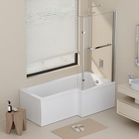 HOME DELUXE - Badewanne mit Duschwanne - ELARA Links- inkl. komplettem Zubehör und Duschabtrennung I Duschwanne, Badewanne mit Dusche Badewanne Wanne Badewannenaufsatz Duschwand (1/9)