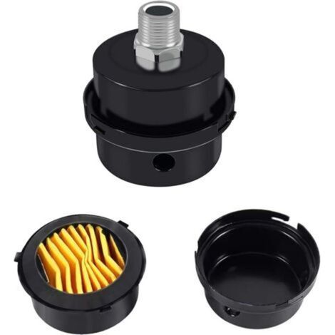 Lot de 2 filtres à air compresseurs, filetage 3/8" 16 mm, silencieux pour compresseur d'air sans huile de rechange (métal noir)