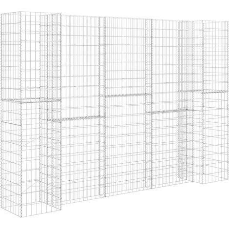 Fioriera in gabbione a forma di H filo d'acciaio 260 x 40 x 180 cm attrezzi per piante da giardino 020000867