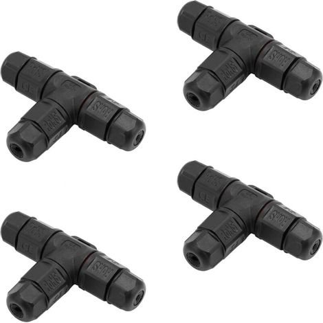 Lot de 4 boîtes de jonction étanches IP68 Type T pour connexion de câbles exposés à l’humidité en extérieur - Connecteurs de câble à 3 pôles, Ø 5 mm - 10 mm (1/5)