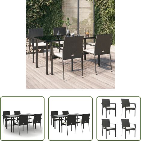 vidaXL Salle à manger extérieure - Ensemble à manger de jardin coussins 5pcs Noir Résine tressée (1/5)