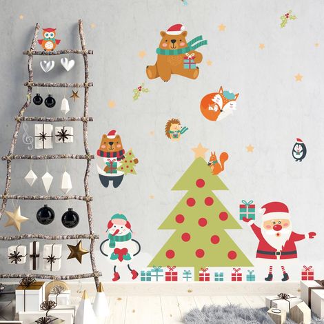 Sticker Noël le père noël et le sapin magique - Autocollants stickers adhésifs noël - décoration fêtes - 80x120cm (1/5)