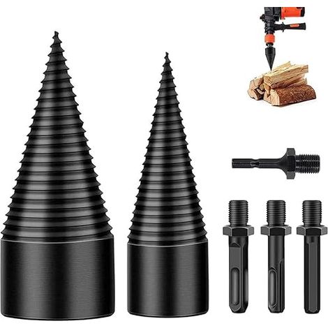 Bohrkegel Holzspalter 42mm+32mm mit 4pcs Bohrgriffe, Schraube Kegel Holz für Bohrmaschine Stufenbohrer Holzschneider Stahl Kegelbohrer Hochgeschwindigkeits Brennholz Bohrer