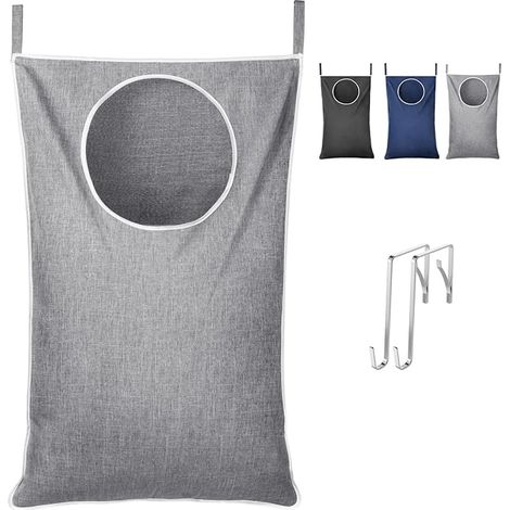 Sac a Linge Suspendu sur Porte, Grand Panier a Linge Sale Pliable, Laundry Basket Bag pour Salle de Bain et Chambre, Rangement Vetements Sales, Gris Clair