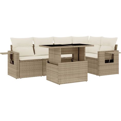 vidaXL Set Divano da Giardino 6 pz con Cuscini Beige in Polyrattan (1/5)