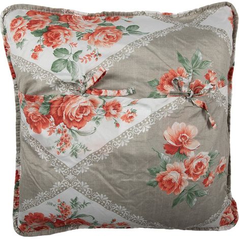 Housse de coussin décorative 50x50 cm en coton motif floral gris et rose style campagne - PANGIVO (1/3)