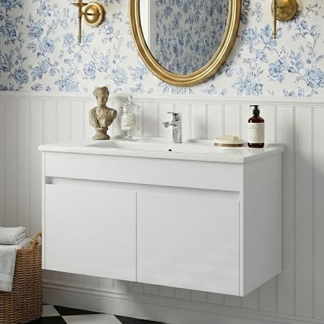 Vitra S50+ Wall Hung 2-Door Vanity Unit with Basin 1000mm Wide - White High Gloss (1/2)