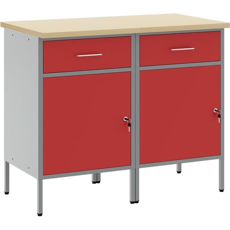 Armario de trabajo 2 uds. Rojo y Gris 100 x 55 x 85 cm vidaXL