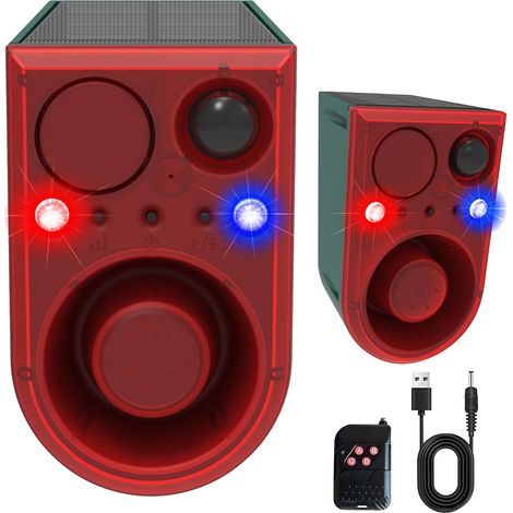 Alarme Solaire d'extérieur avec détecteur de Mouvement - avec télécommande - 13 Types de Sons - Lumière stroboscopique Rouge et Bleue avec USB (1/5)