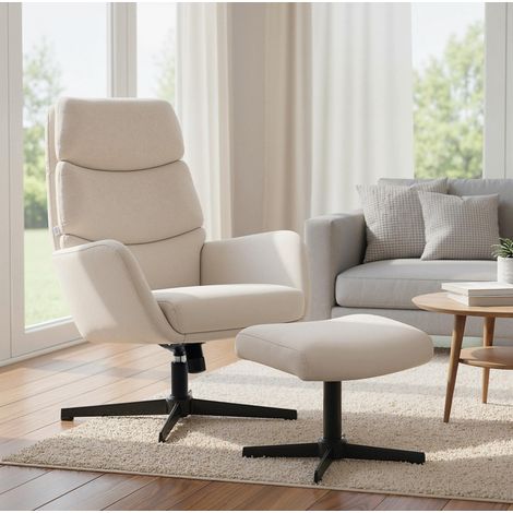 Lounge-Sessel mit Hocker, hohe Rückenlehne, Metallgestell, beige HAVRYA (1/5)
