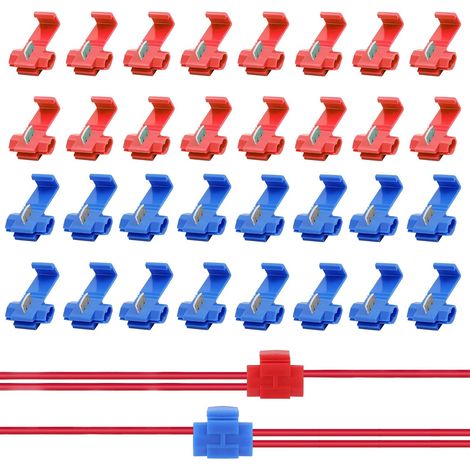 50 Pièces Cosse Electrique Connecteur Kits, Connecteurs éLectriques Automobile, Scotch Verrouillage Bornes, T Tap pour éViter Tout Glissement, Rouge, Bleu (1/5)