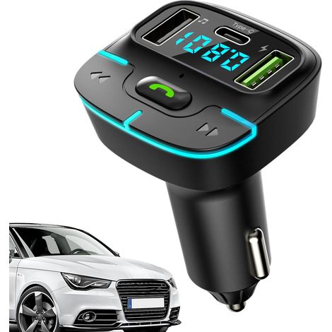 Trasmettitore per auto, trasmettitore radio wireless per auto  Caricabatterie per auto per chiamate in vivavoce - Adattatore per auto HiFi Bass, caricabatterie per telefono con display a LED, accessor