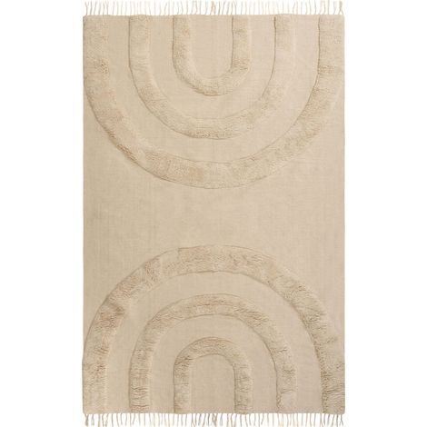 Kids Rug Beige Cotton 140 x 200 cm Machine-Washable with Tassels and Pattern Rectangular Kids Room NAKO (1/5)