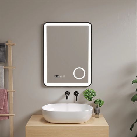 Specchio LED da Parete Pescara Multifunzionale 60 x 80 cm Cornice Nera pro.tec (1/5)