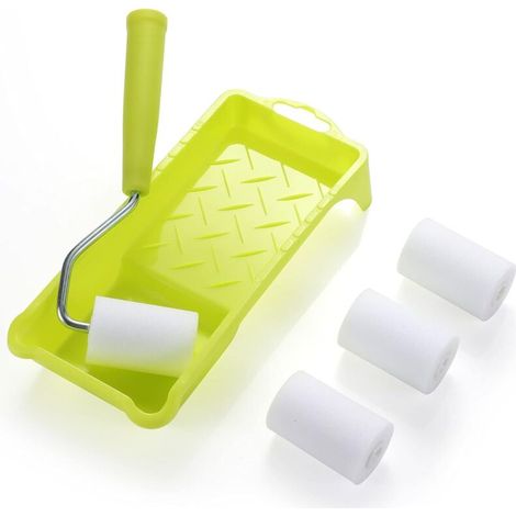 Ensemble de mini rouleaux à peinture avec 4 rouleaux en mousse haute densité, un bac à peinture et des poignées de rouleau,vert (1/5)