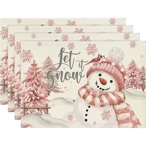 4 Pièces Arbres de Noël Neige Rose Napperons de Noël Tapis de Table D'Hiver pour Cuisine Salle à Manger Décoration B (1/4)