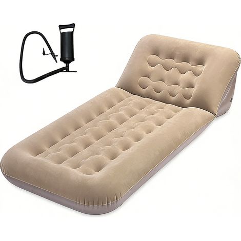 Lit Gonflable 2 Positions – 200 x 90 cm. Surface Flocée Douce, Chambres d'Air Séparées. Pour Camping/Maison. Modèle (Caramel). (1/5)