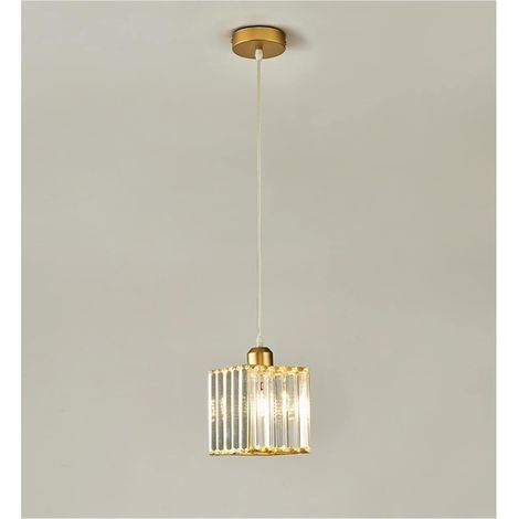 Mini lámpara de araña de cristal cromado, moderna lámpara colgante empotrable para comedor, dormitorio, isla de cocina, armario, pasillo, E27, una luz, color dorado, cuadrada, luz cálida. (1/5)