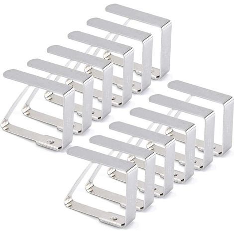 Pince Nappe Inoxydable, 12 Pièces Clips Anti-Glissant pour Nappe, Ajustables pour Cuisine, Bureau, Pique-Nique (1/4)