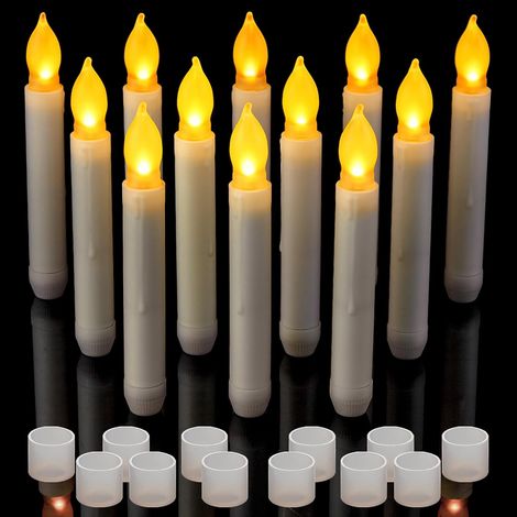 Lot de 12 bougies coniques LED sans flamme à piles pour Halloween - Électriques à suspendre - Pour fenêtre, chandelier - Décorations de Noël (1/5)