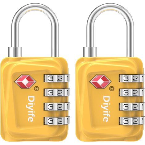 2 Packs TSA Luggage Locks, Cadenas de Sécurité à 4 Chiffres, Cadenas à Bagages Cadenas à Combinaison, Verrouillage du Code pour Les Valises de Voyage, Jaune (1/5)