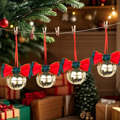 Clochette De Noël - En Fer Forgé - Avec Nœud En Velours Rouge - Pour Arbre De Noël Intérieur - 1 Pièce (1/5)