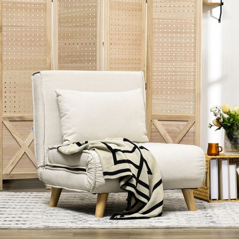 Sillón Cama Individual 2 en 1 Sofá Cama Plegable con Respaldo Ajustable y Cojín para Sala Dormitorio 72x78x79 cm Crema (1/5)