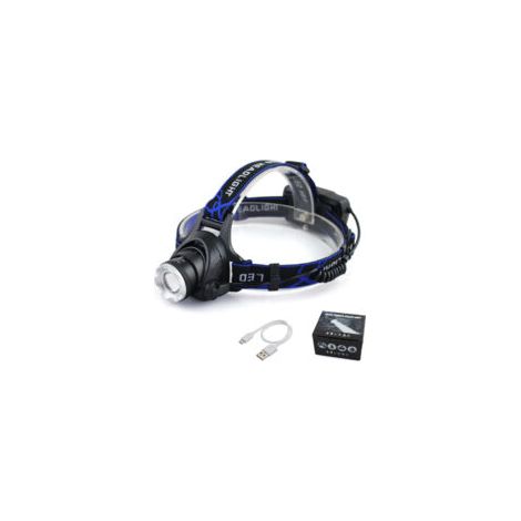 Lampe frontale LED rechargeable 1200LM, lampe frontale étanche IP64, zoomable, 3 modes avec câble USB, 2 batteries 18650 avec voyant lumineux pour camping, pêche, cyclisme, randonnée, 5 boucles-Crezuo