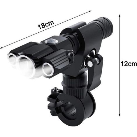 Lampe Velo - 3 LED Rechargeable USB - Etanche IP65 - Pour VTT Route et Velo Enfant - 1200 mAh - Aluminium - 340 g (1/4)
