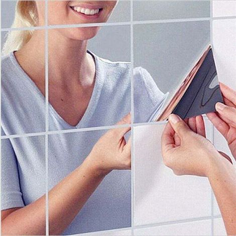 16 piezas de pegatinas decorativas cuadradas plateadas removibles con efecto espejo, mosaico de 15 cm x 15 cm, pegatinas 3D para decoración de interiores, sala de estar y entrada - KZQ