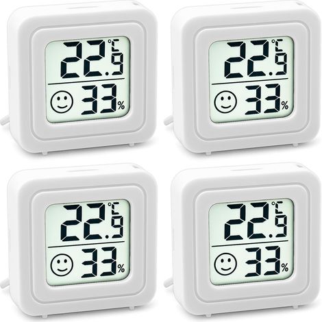 Mini Thermomètre Hygromètre Interieur 4 Pièces LCD Digital Moniteur de Température Hygromètre avec Indicateur de Visage Souriant pour Surveiller Les Maisons, Les Chambres De BéBé (1/5)