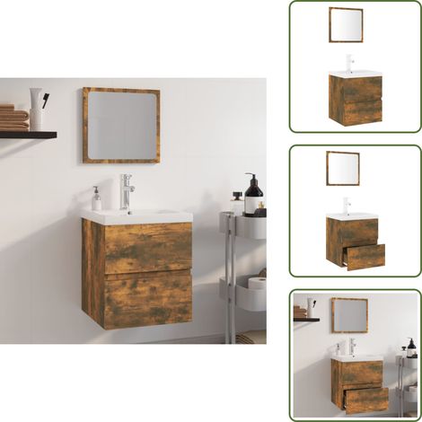 Lavabo da incasso - vidaXL Set di Mobili da Bagno Rovere Fumo in Legno Multistrato - Armadio da bagno