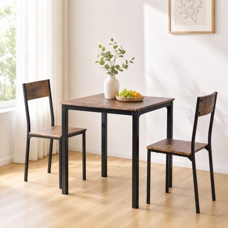 Juego de mesa y sillas de comedor 70 x 70 x 75 cm, 1 mesa y 2 sillas, marrón HAVRYA (1/5)