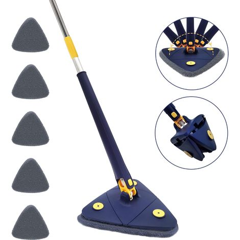 Balai Serpillière Triangle - Tête Pivotante 360° - Microfibre Haute Densité - Pour Coins Plafonds Et Murs - 1 Unité Avec 5 Têtes De Remplacement (1/5)